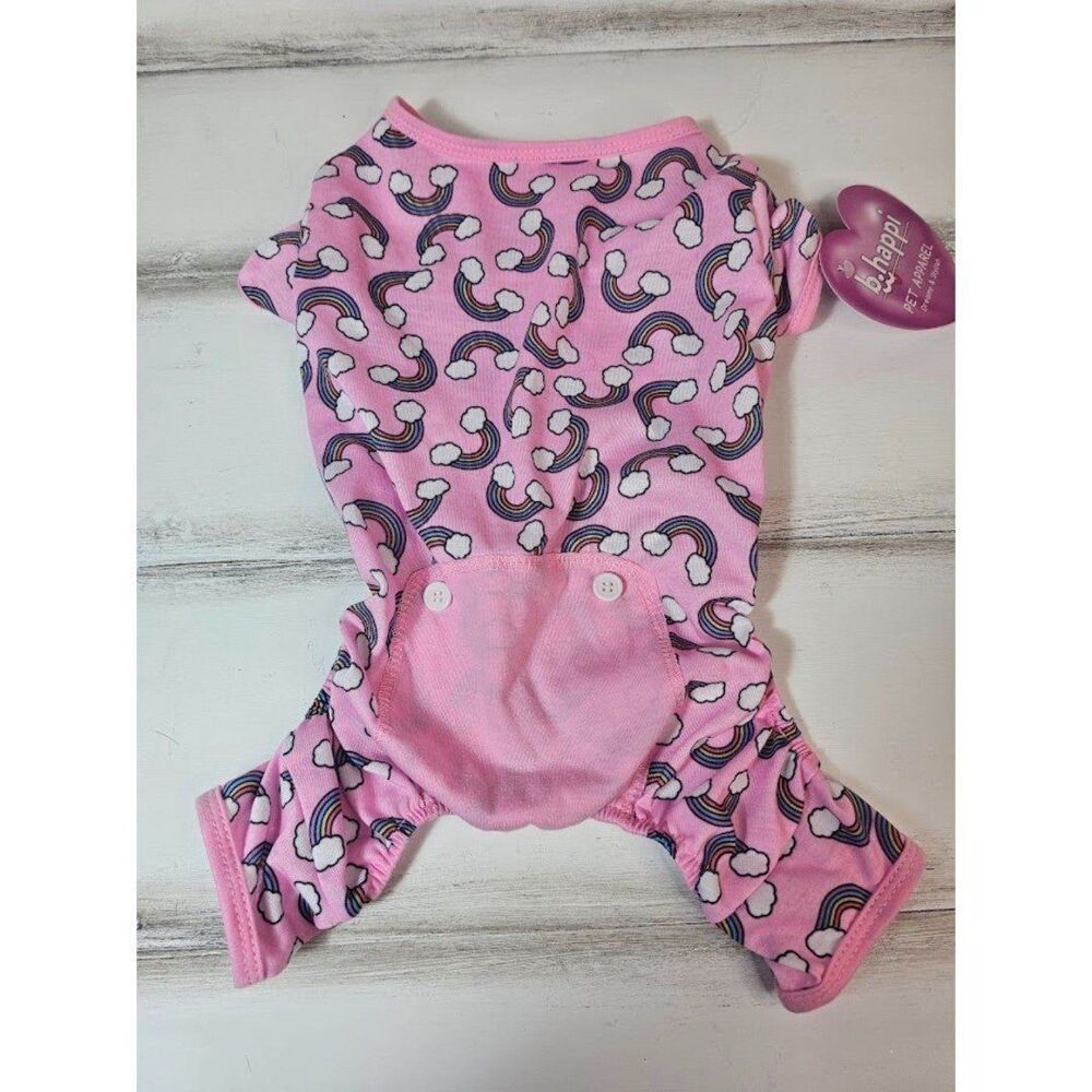New Pink Rainbow Sleeper Button Butt B Happi Pet Apparel Size Medium | Dog | Cat